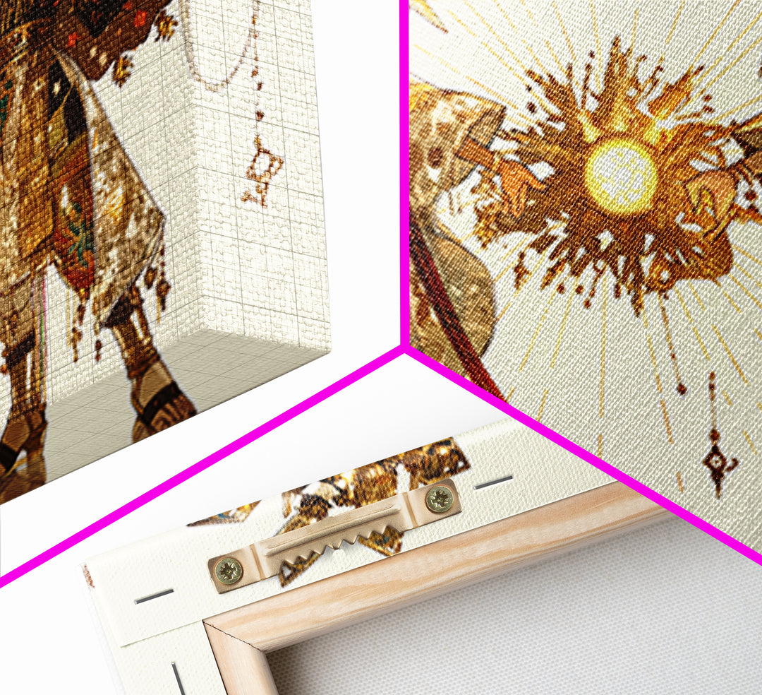 Sun And Moon African Deities In Ornate Gold Costumes Wall Art, Afrocentric Art, Spiritual Decor, Framed Canvas Print Gift