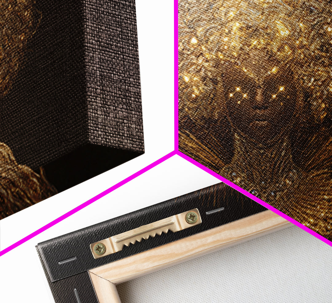 Golden Halo African Queen Portrait, Ornate Black Goddess Wall Art, Afrocentric Decor, Luxury Canvas, Black Beauty Gift Print