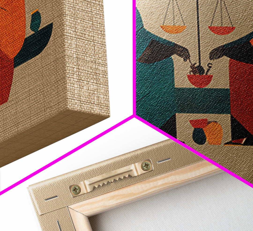 Minimalist African Women Sharing Bowls, Balance Scales Wall Art, Boho Afrocentric Decor, Cultural Canvas Print Gift For Her