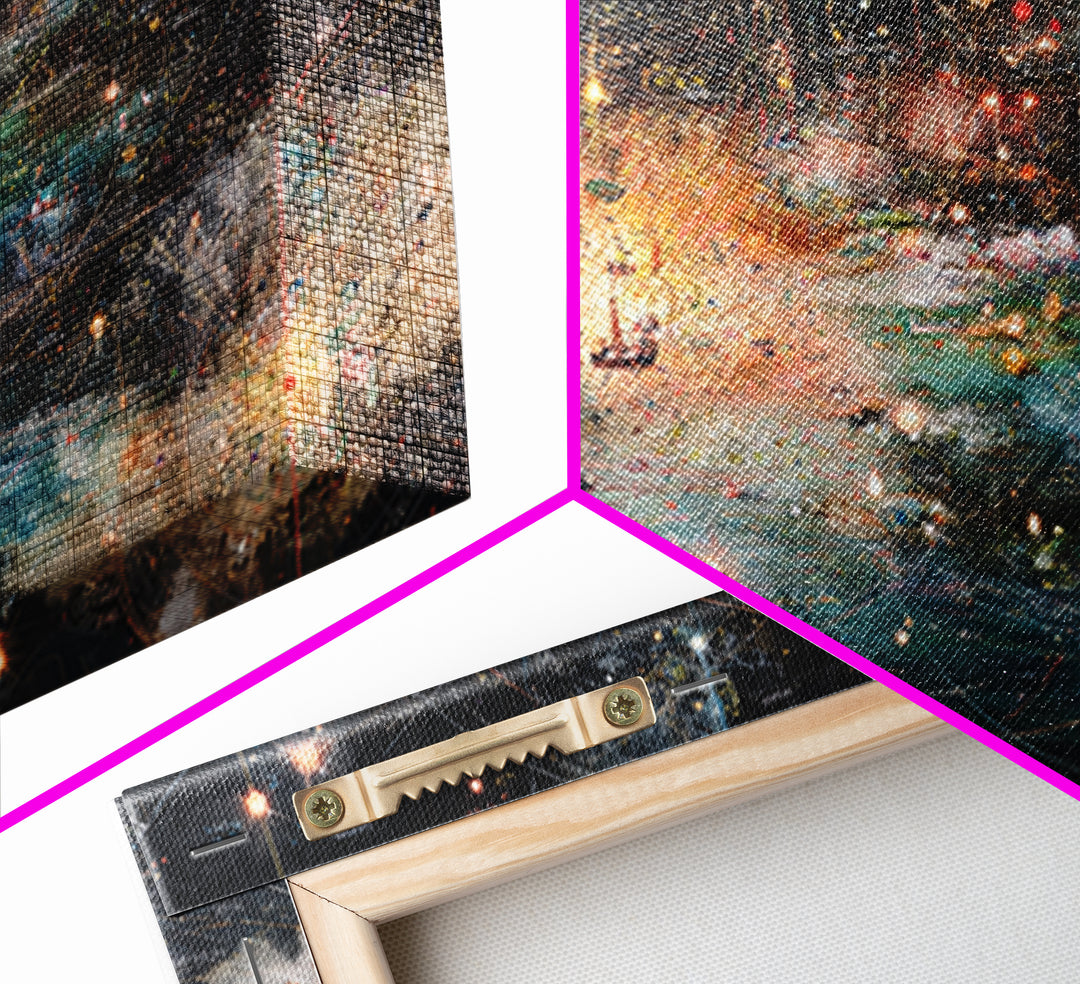 Cosmic Ocean Map With Stars And Light Trails, Abstract Wall Art, Modern Canvas Print, Mystical Office Decor, Galaxy Art Print