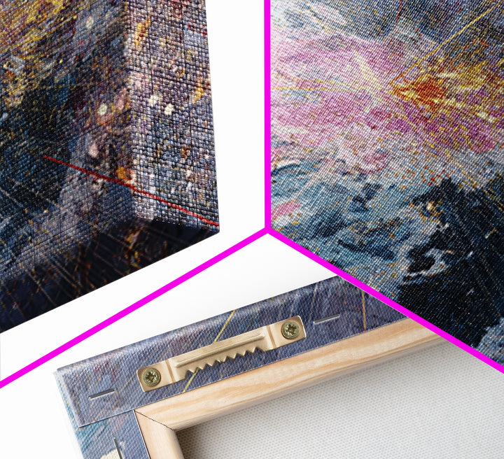 Abstract Cosmic Burst Canvas Print, Blue Pink Gold Textured Painting, Modern Abstract Wall Art, Luxury Home Decor Gift For Living Room