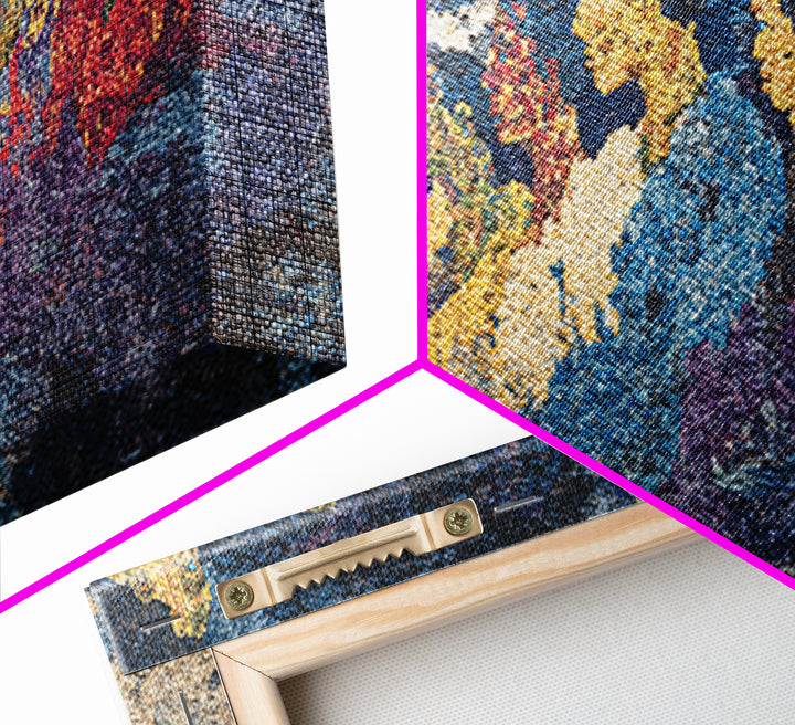 Woven Mountain Spirits Wall Art, Colorful African Textile Landscape Painting, Tribal Art Print, Cultural Home Decor Gift