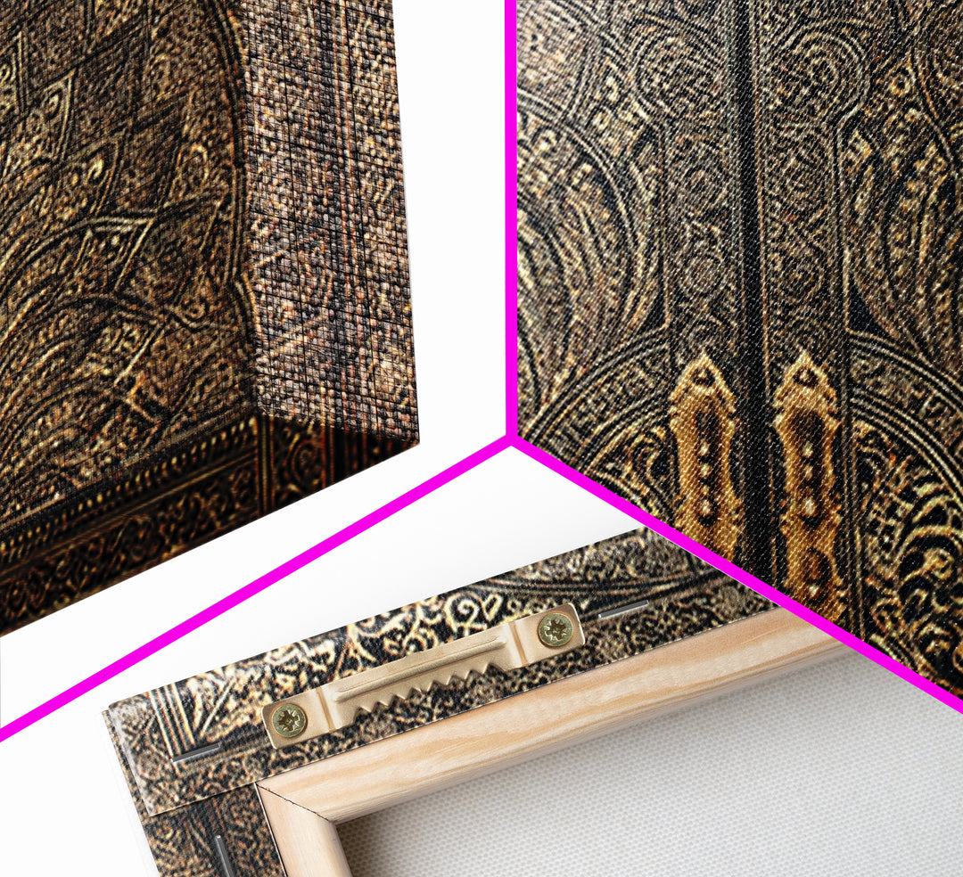 Ornate Black Gold Door Canvas Print, Moroccan Inspired Geometric Pattern Wall Art, Elegant Home Decor, Luxury Art Gift For Office