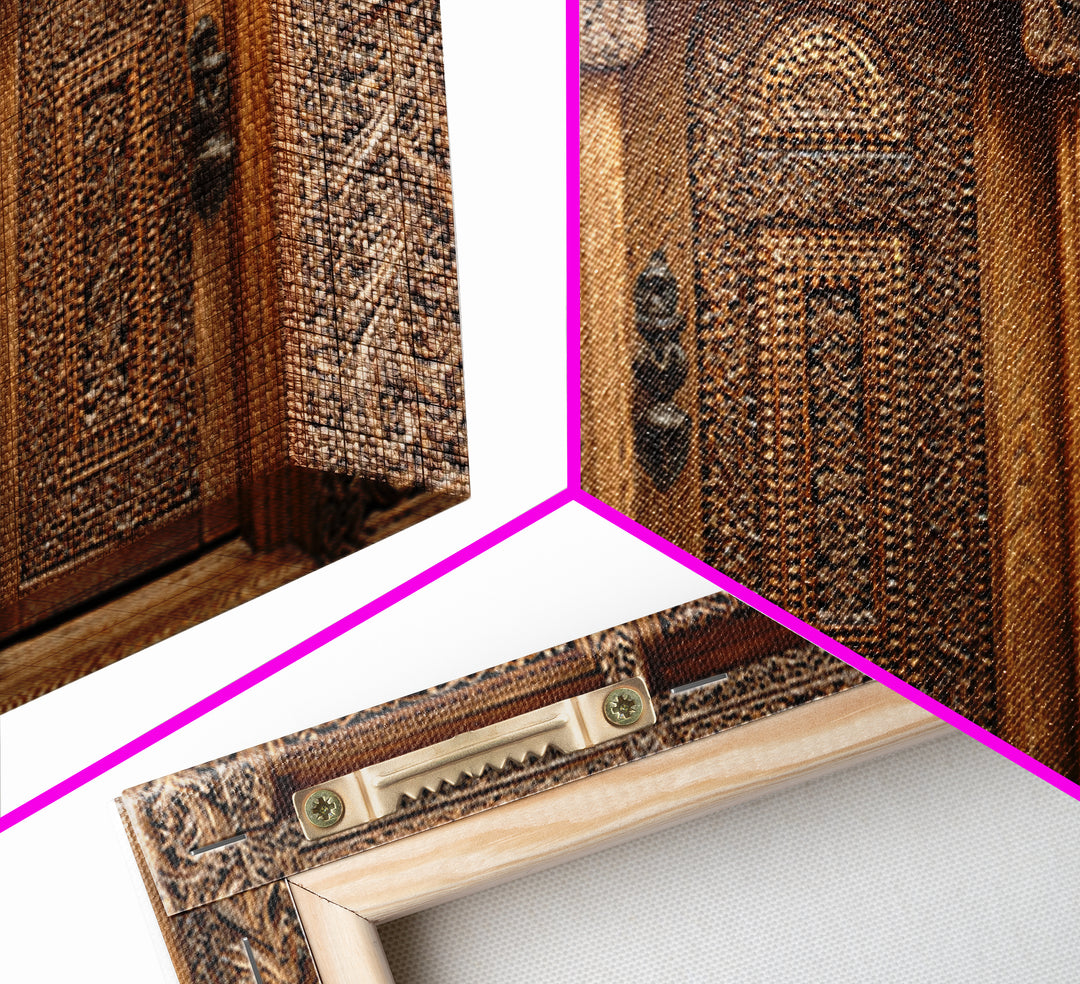 Carved Wooden Temple Doors Wall Art, Ornate African Inspired Architecture Print, Rustic Boho Home Decor, Cultural Gift For Hallway