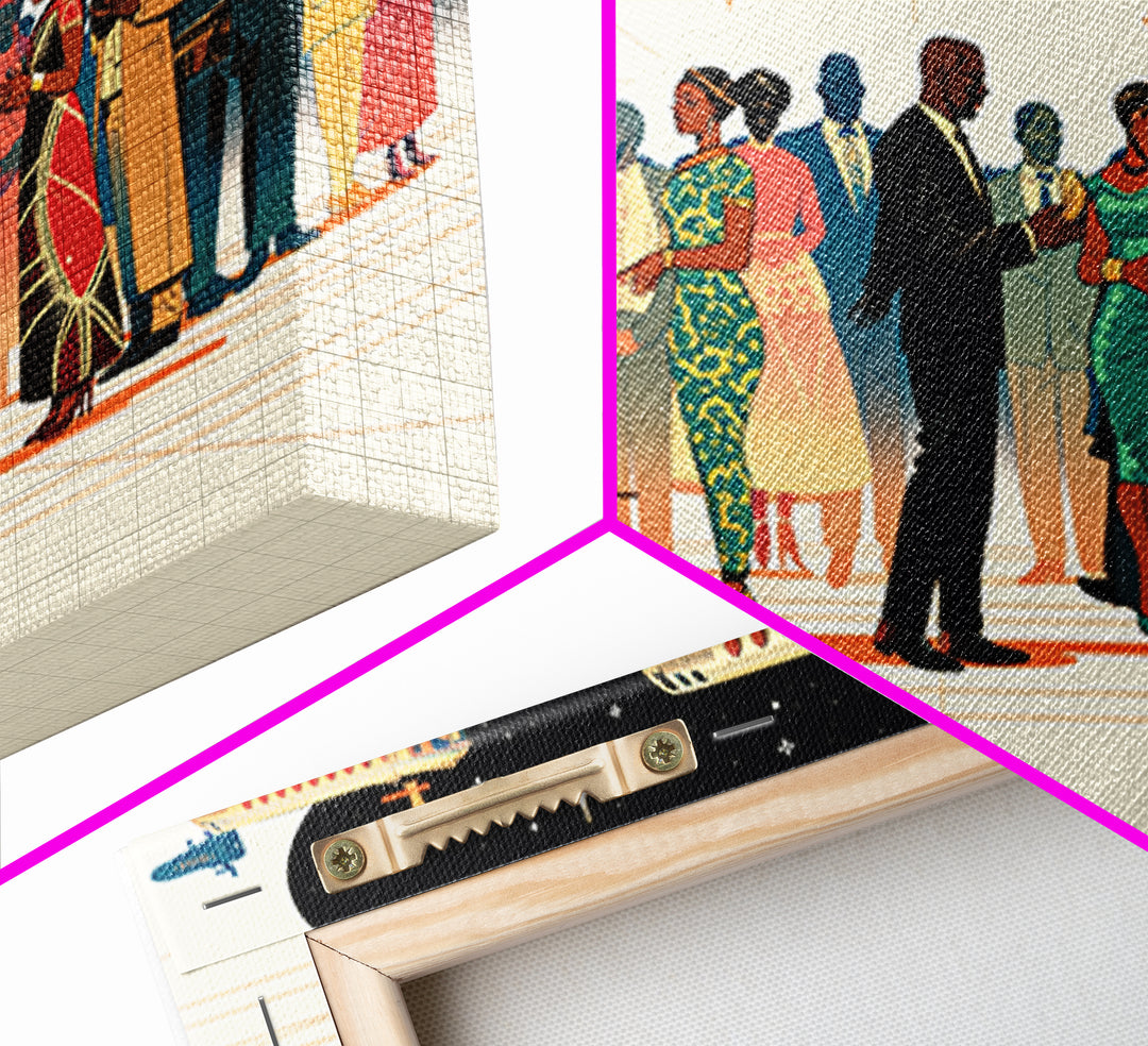 Afrofuturist Travel Crowd Wall Art, African American Art Print, Black Culture Poster, Modern Diaspora Home Decor Gift For Her