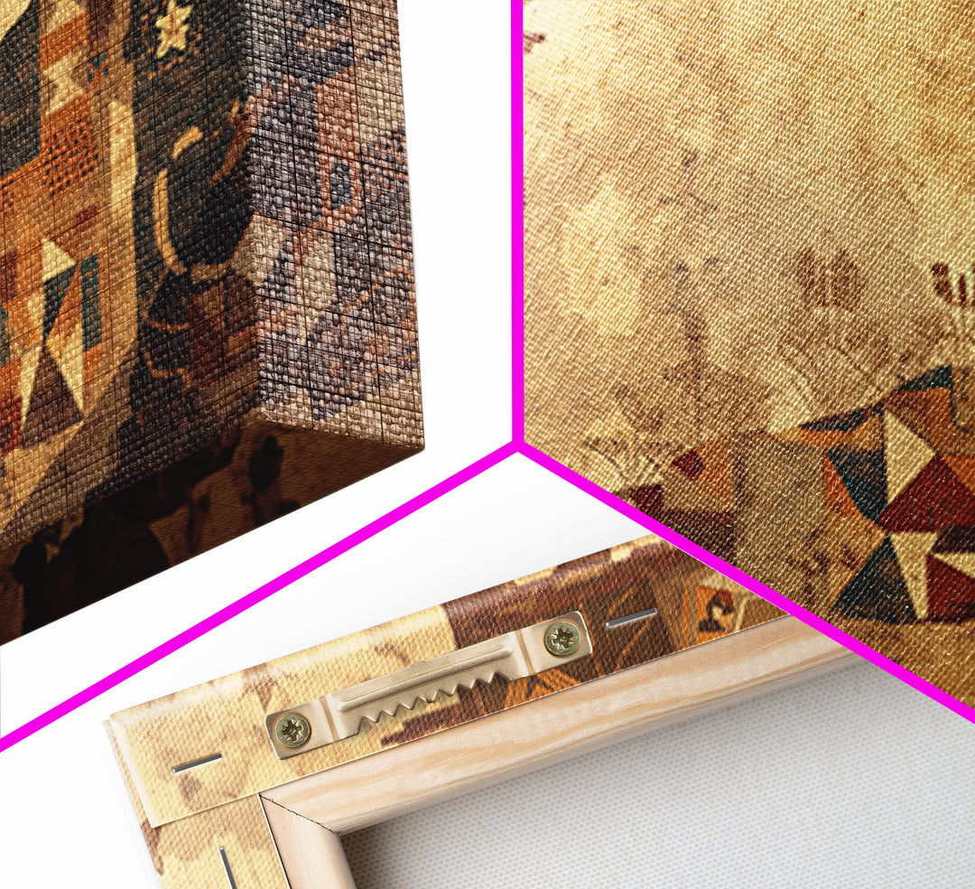 Ancient Safari Animals Wall Art, African Tribal Art Print, Geometric Landscape Poster, Earth Tone Cultural Home Decor Gift
