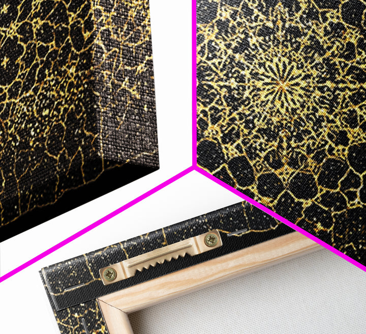 Black Gold Mandala Pattern Canvas Print, African Abstract Art, Luxury Geometric Wall Decor, Boho Home Decor Gift For Her