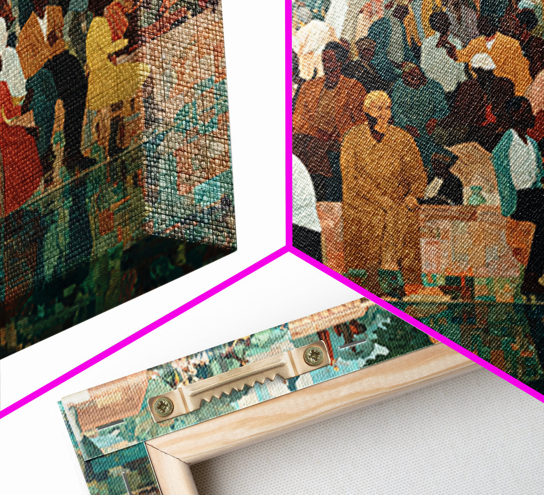 Vibrant African Plaza Crowd Wall Art, Cultural Celebration Canvas Print, Black People Decor, Afrocentric Home Decor Gift