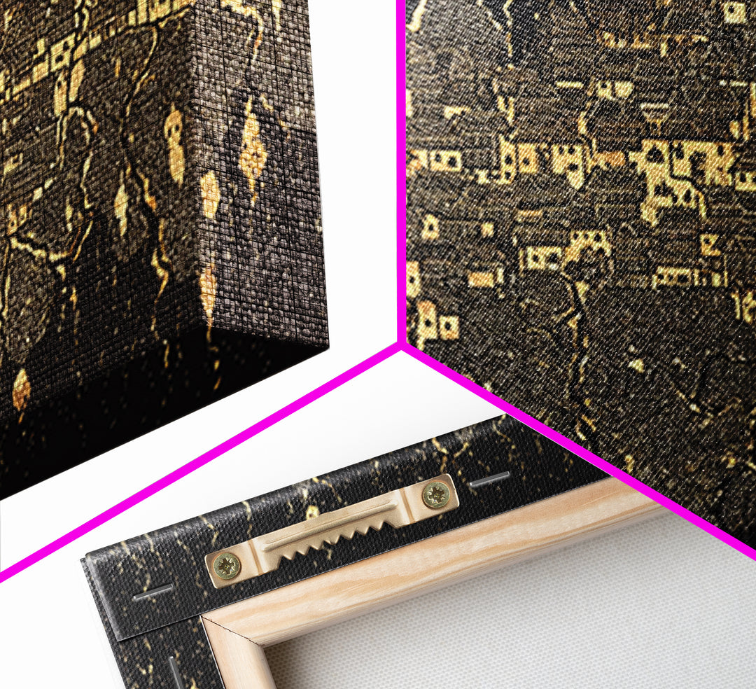 Gold Black Mystical City Wall Art, Abstract African Pattern Canvas Print, Modern Tribal Decor, Luxury Home Decor Statement Piece