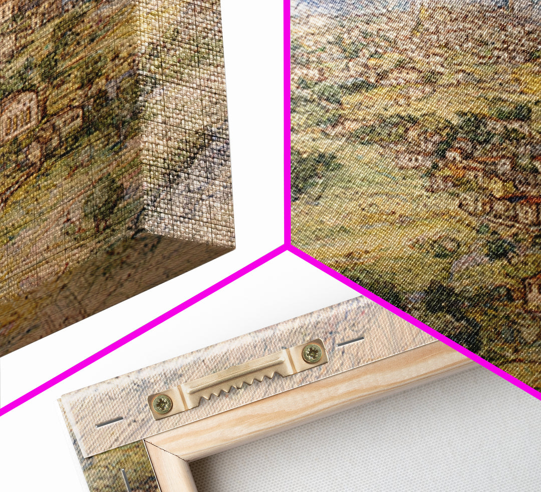 Radiant Rural Town Landscape Wall Art, Sunburst Countryside Canvas Print, African Inspired Decor, Elegant Home Decor Gift
