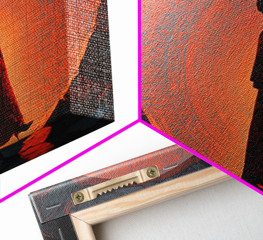Silhouette Woman At Orange Ancient Portal Wall Art, Afrofuturism Canvas Print, Spiritual African Decor For Home Or Office