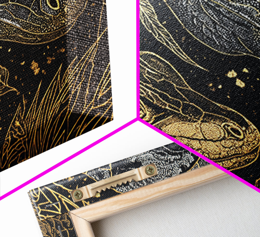 Black And Gold Lizard Pair Wall Art, African Animal Art Print, Elegant Reptile Home Decor, Luxury Canvas Print, Nature Gift