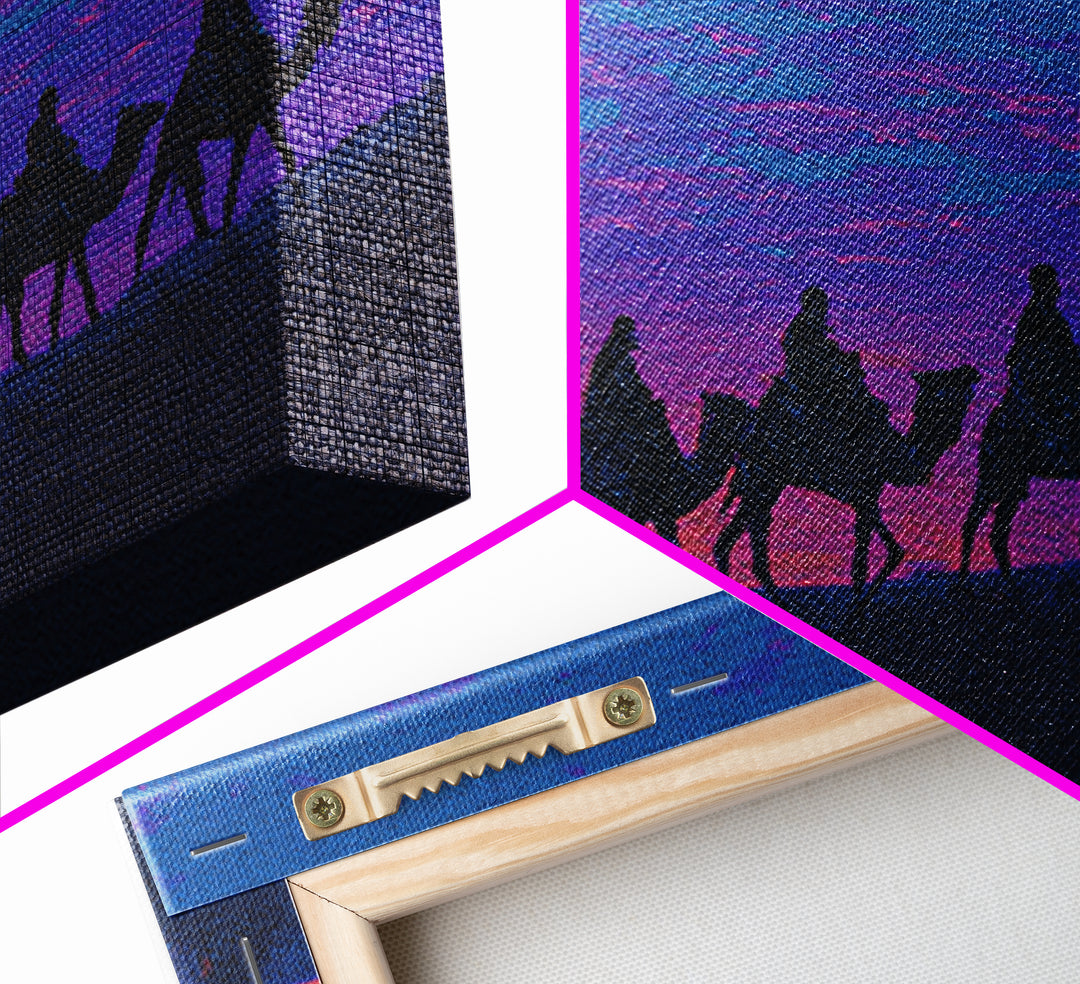 Purple Sunset Camel Caravan Silhouette Canvas Print, African Safari Art, Moroccan Travel Poster, Vibrant Wall Decor, Bedroom Wall Decor