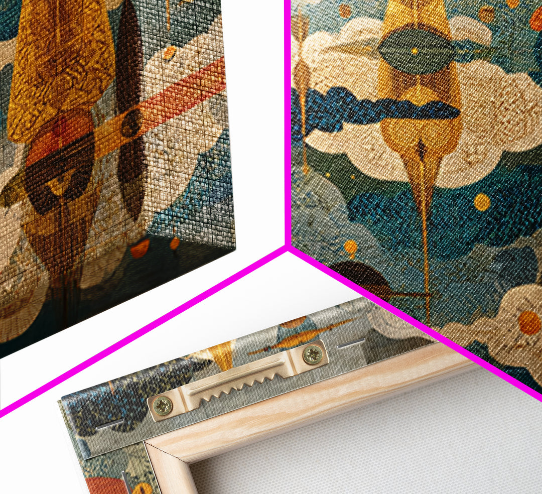 Golden Abstract African Patterned Sky Wall Art, Modern Geometric Canvas Print, African Decor, Boho Cultural Artwork, Home Decor