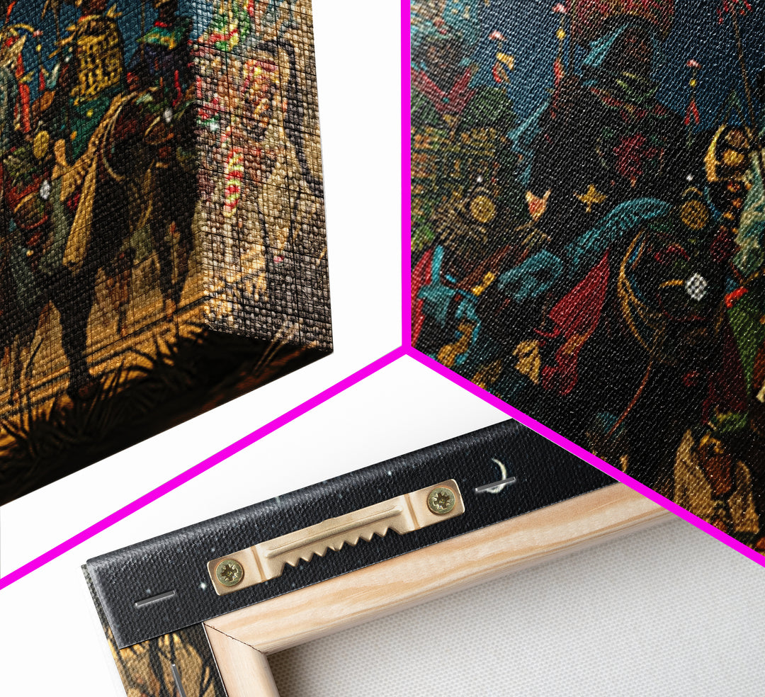 Starry Desert African Warriors On Horseback Framed Canvas Print, Tribal Procession Wall Decor, Afrocentric Safari Art Gift