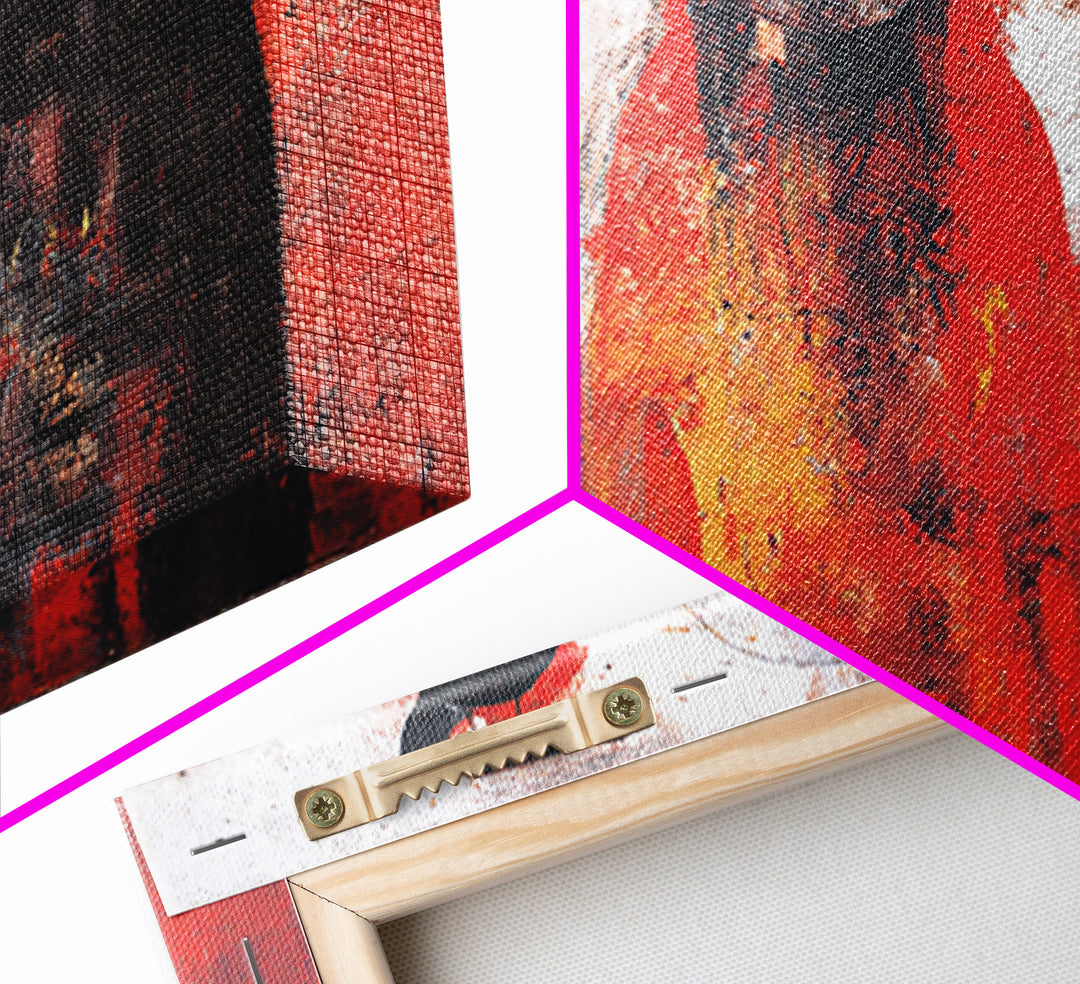 Mystic Three Tribal Figures In Red And Black Abstract Wall Art, African Mask Art Decor, Spiritual Afrocentric Canvas Print