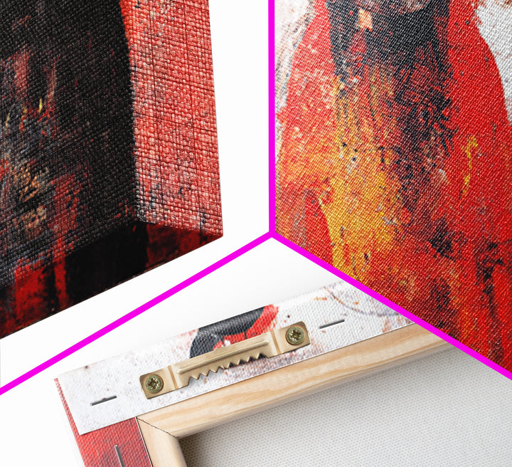 Mystic Three Tribal Figures In Red And Black Abstract Wall Art, African Mask Art Decor, Spiritual Afrocentric Canvas Print