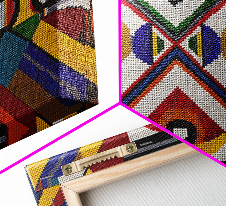 Bold Geometric Ankara Textile With All Seeing Eye Wall Art, Colorful African Patterns, Tribal Fabric Decor Canvas Print Gift