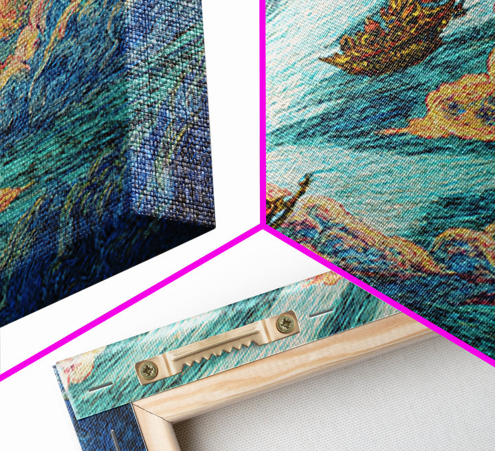Dreamy Boats Sailing Through Clouds And Turquoise Waves Canvas Print, African Inspired Fantasy Wall Art, Colorful Decor Gift