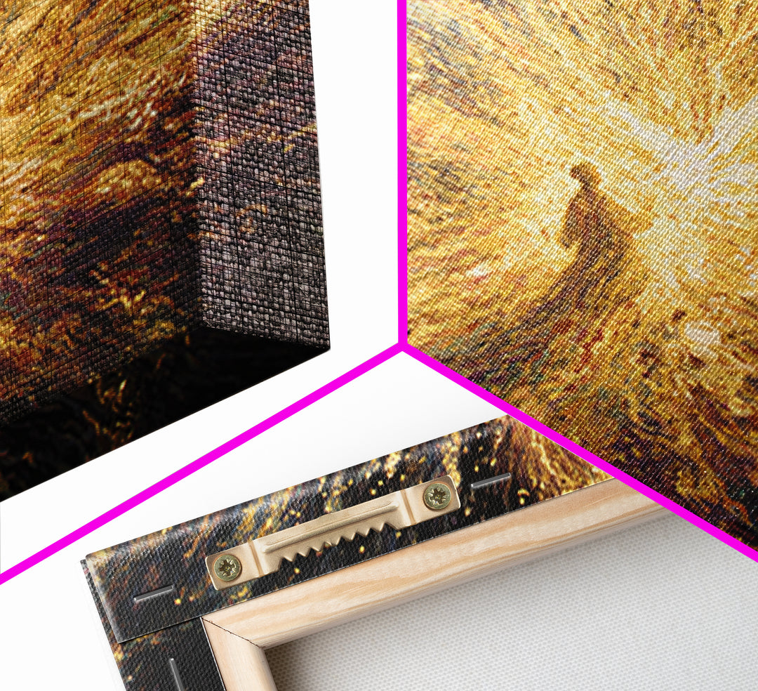 Radiant Golden Spiritual Figure Wall Art, Abstract Light Burst Painting, Mystical Afrocentric Decor, Statement Home Decor