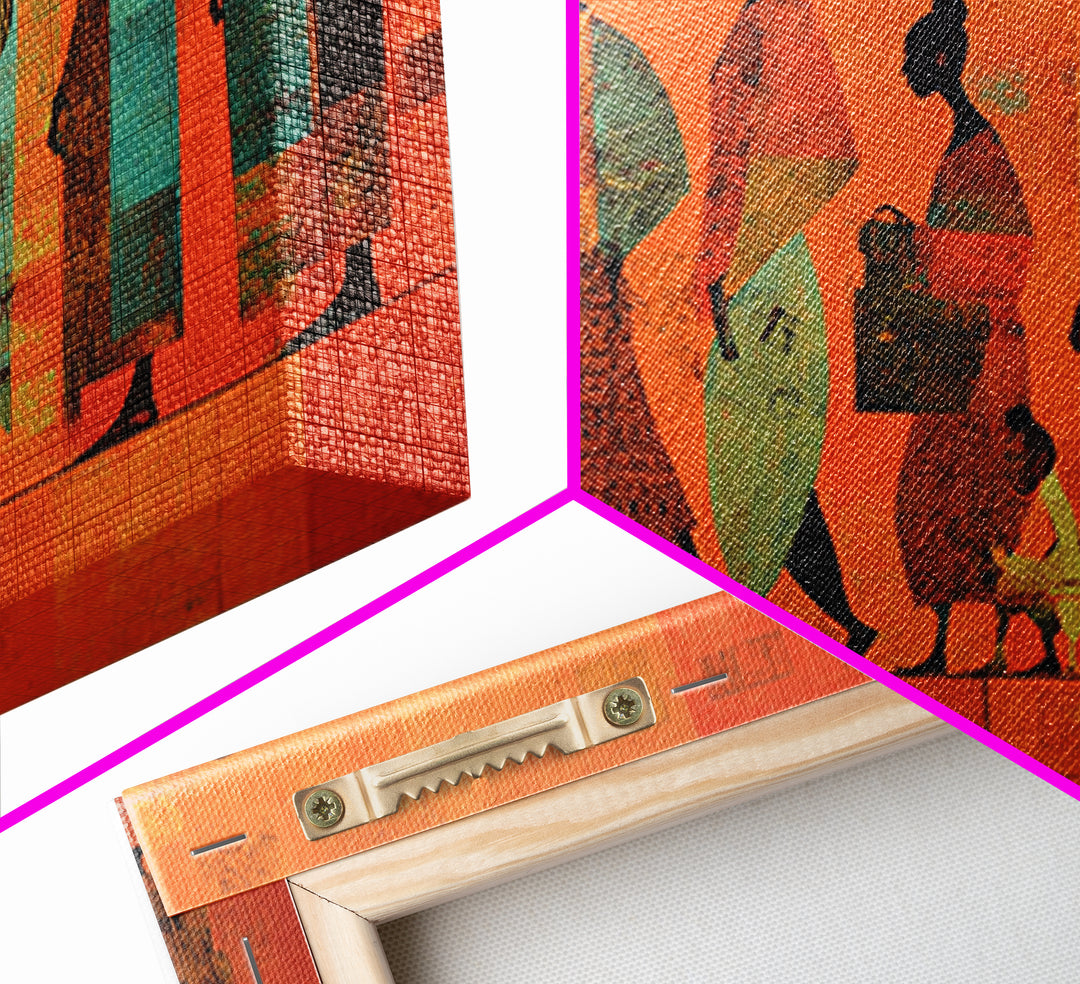 African Family Silhouette Wall Art, Orange Abstract Canvas Print, Ancestral Journey Decor, Black Culture Home Decor Gift