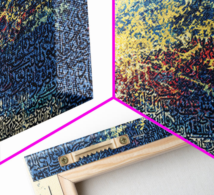 Blue Calligraphy Abstract Wall Art, African Inspired Canvas Print, Spiritual Pattern Decor, Modern Cultural Home Decor Gift