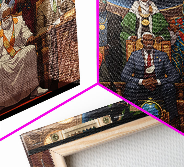 Afrofuturist African Council Portrait Canvas Print, Black Leaders, African American Art, Afrocentric Cultural Wall Decor