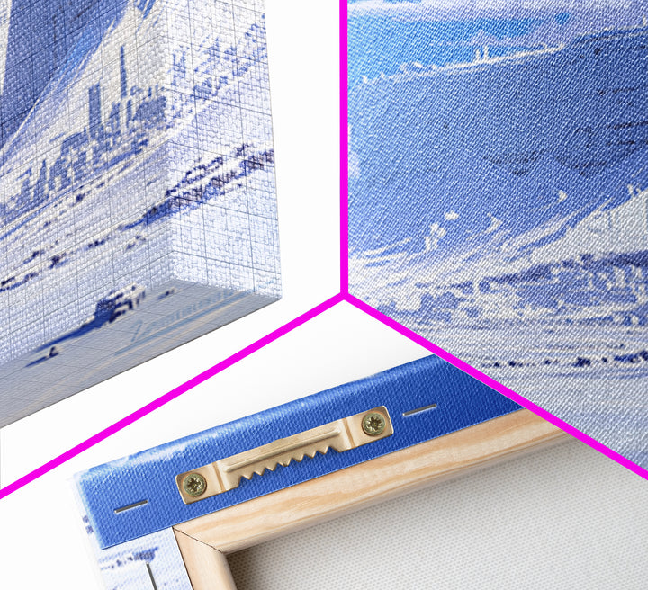 Blue Ice Citadel Moon Landscape Canvas Print, Dreamy Wall Art, Modern Canvas Art, Large Blue Office Decor, Housewarming Gift