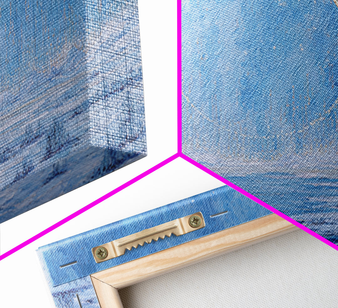 Blue Frozen Lake With Golden Ring Wall Art, Dreamy Landscape, Modern Canvas Art, Textured Blue Home Decor, Spiritual Gift