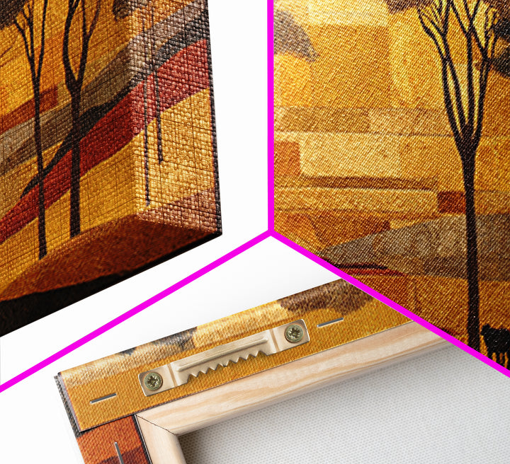 Safari Landscape with Acacia Trees and Golden Canvas Print, African Inspired Art, Bedroom Wall Decor, Living Room Decor, AIA-2x1-76