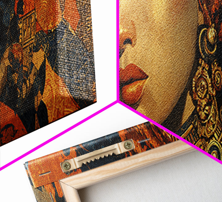 Contemporary Black Femininity Portrait Canvas Print, African Inspired Art, Wall Art Print, Living Room Decor, Oil Painting, AIA-3x1-13