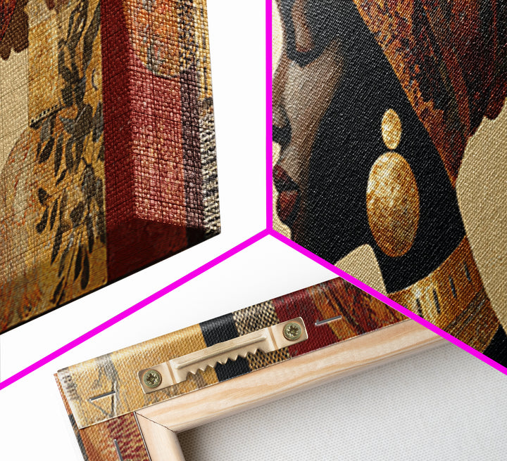 Regal African Queen Portrait Framed Canvas Print, African Inspired Art, Digital Art Prints, Living Room Decor, Oil Painting, AIA-3x1-17