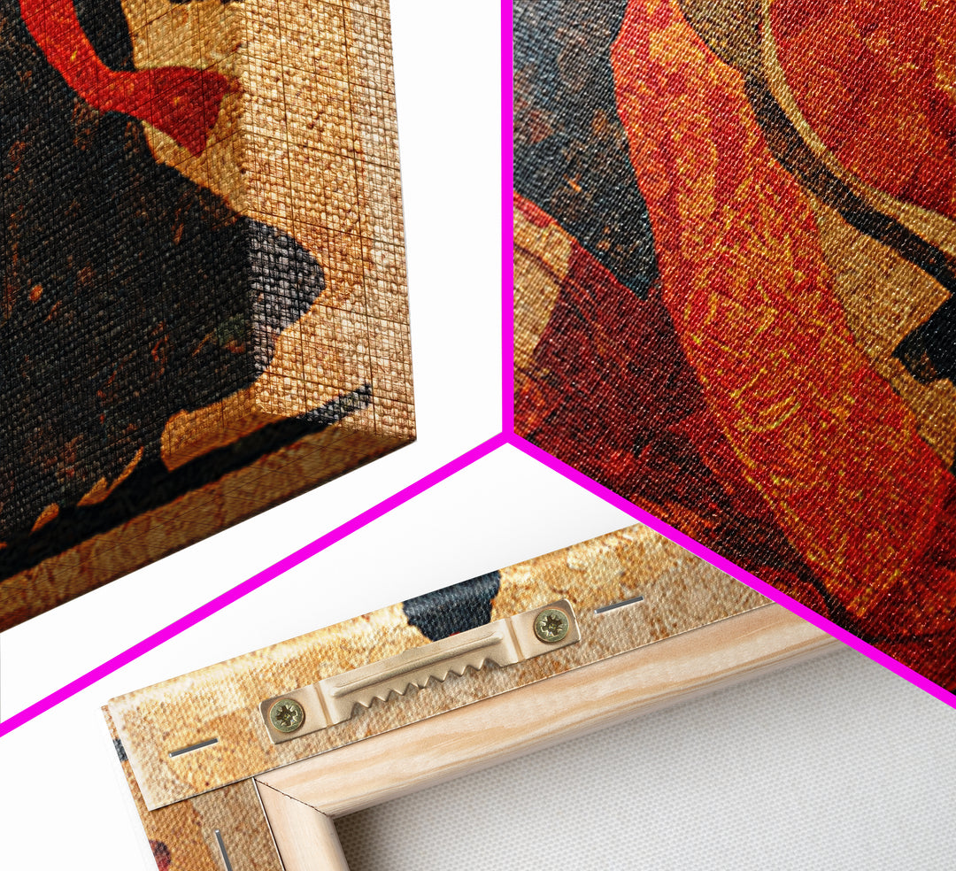 Ceremonial Dancers in Motion with Crimson and Canvas Print, African Inspired Art, Living Room Wall Art, Living Room Decor, AIA-3x2-70