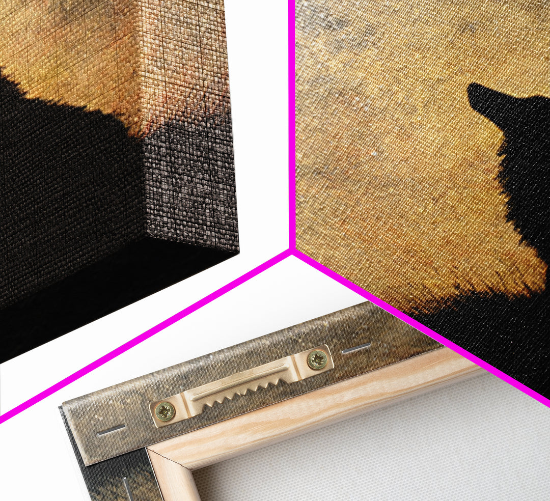 Wolf Silhouette Beneath a Star Filled Sky Canvas Print, Animal Art, Printable Art, Living Room Decor, Oil Painting, Creature, ANI-1x1-22