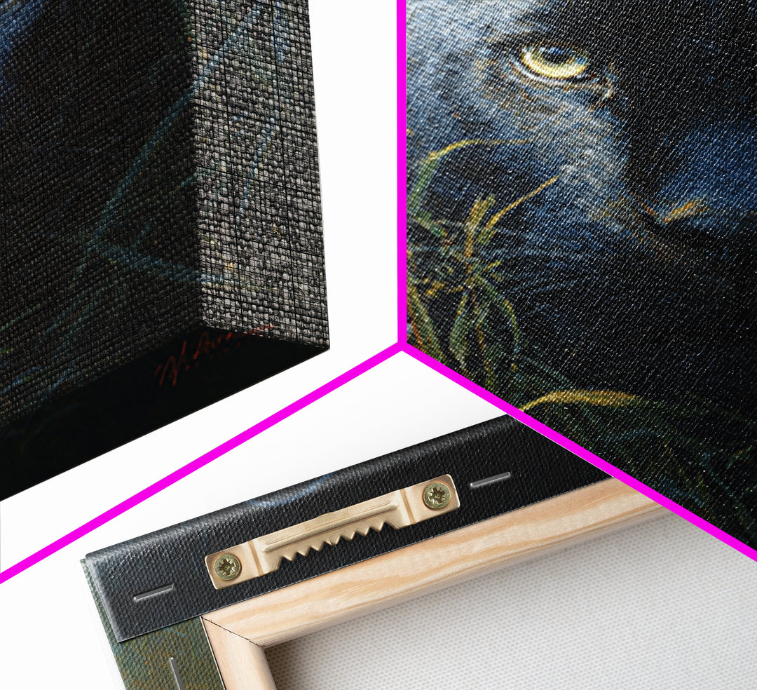 Dramatic Black Panther Emerging from Deep Jungle Canvas Print, Animal Art, Nursery Art, Living Room Decor, Oil Painting, ANI-1x1-30