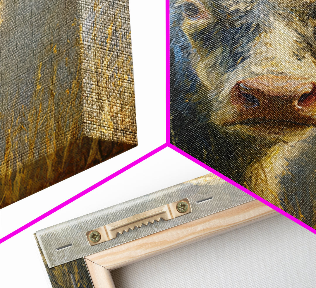 Gentle Cow Portrait Canvas Print, Animal Art, Trendy Wall Art, Living Room Decor, Fine Art, Creature, Textured Painting, ANI-1x1-55