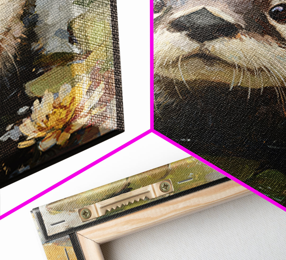 Playful Otter Floating Among Lily Pads Framed Canvas Print, Animal Art, Original Painting, Living Room Decor, Creature, ANI-1x1-56