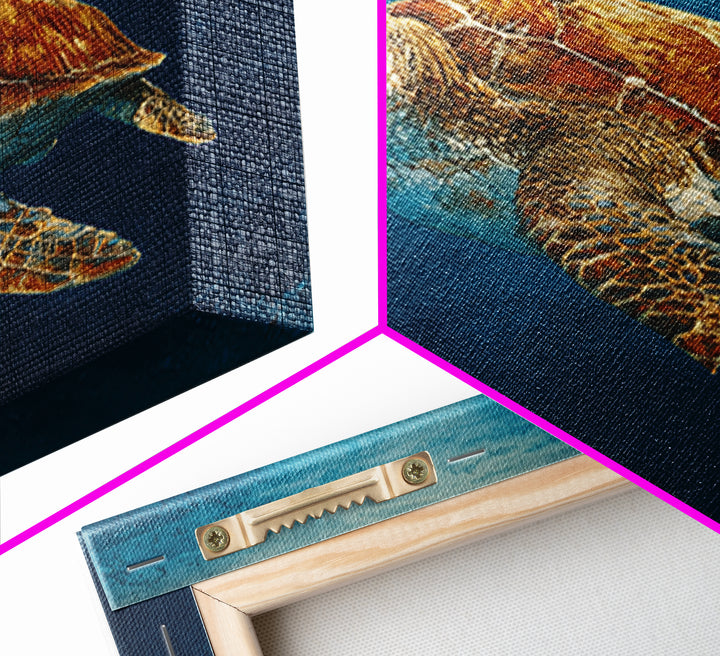 Sea Turtle Drifting Through Luminous Blue Water Canvas Print, Animal Art, Boho Wall Art, Living Room Decor, Creature, ANI-1x1-66