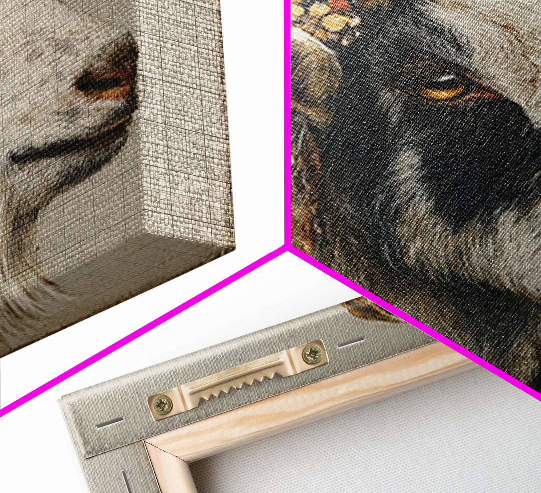 Goat Portrait with Rustic Folk Art Personality Canvas Print, Animal Art, Neutral Decor, Living Room Decor, Fine Art, Creature, ANI-1x1-69