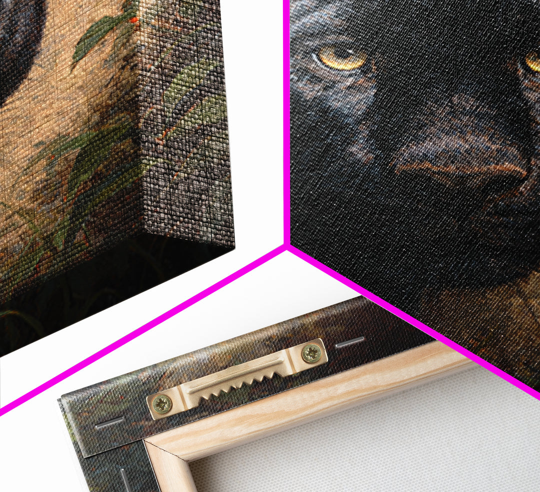 Dramatic Black Panther Emerging from Deep Jungle Framed Canvas Print, Animal Art, Gallery Decor, Living Room Decor, Creature, ANI-1x1-78