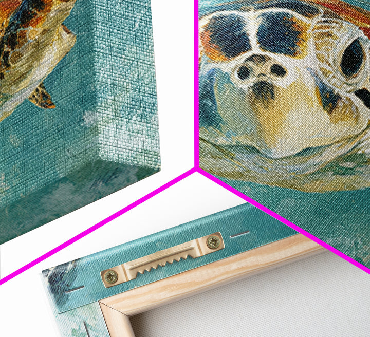 Sea Turtle Drifting Through Luminous Blue Water Canvas Print, Animal Art, Trendy Wall Art, Living Room Decor, Creature, ANI-1x1-90