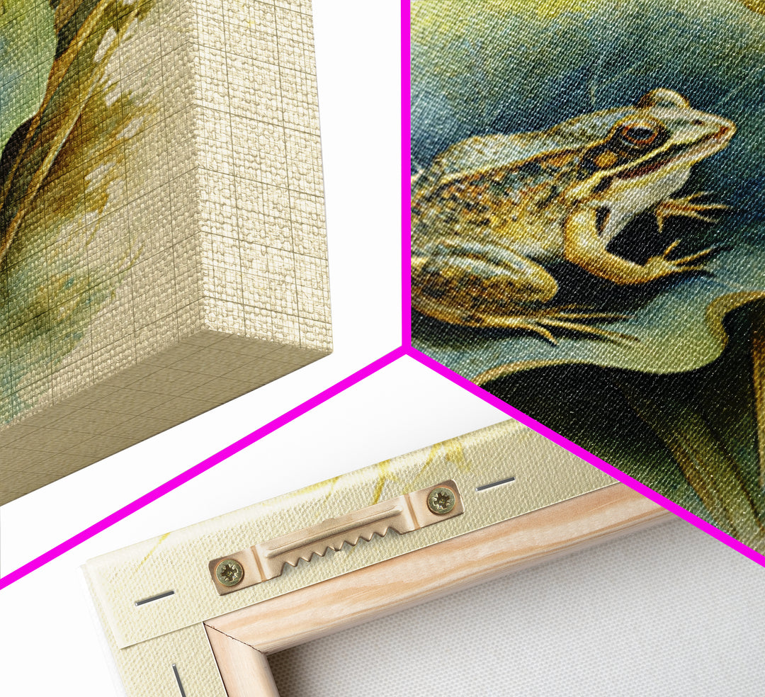 Frog on a Lotus Leaf Canvas Print, Animal Art, Trendy Wall Art, Living Room Decor, Watercolor Art, Creature, Textured Painting, ANI-1x1-92