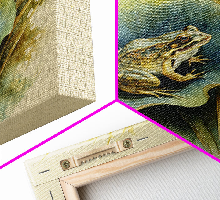 Frog on a Lotus Leaf Canvas Print, Animal Art, Trendy Wall Art, Living Room Decor, Watercolor Art, Creature, Textured Painting, ANI-1x1-92