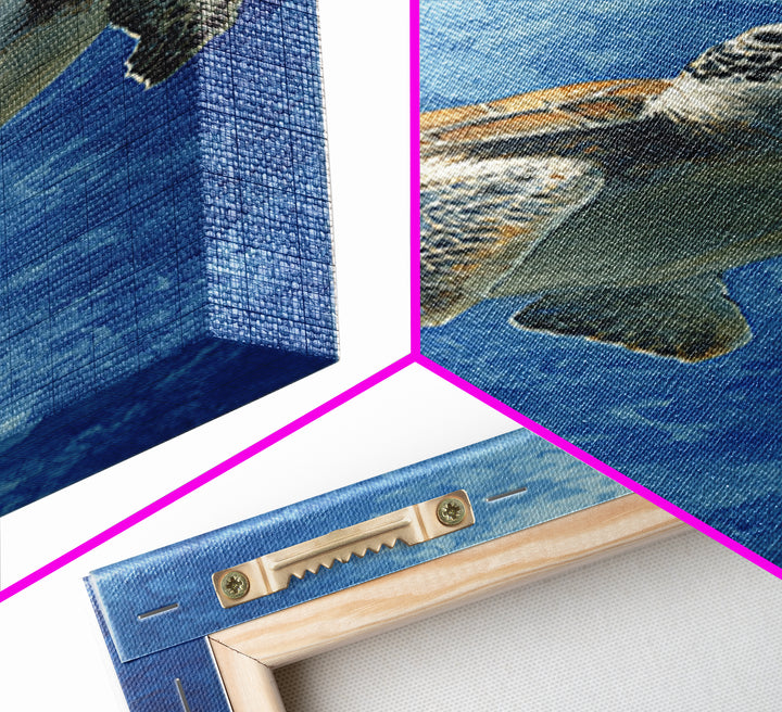 Sea Turtle Drifting Through Luminous Blue Water Canvas Print, Animal Art, Modern Wall Art, Living Room Decor, Creature, ANI-1x3-54