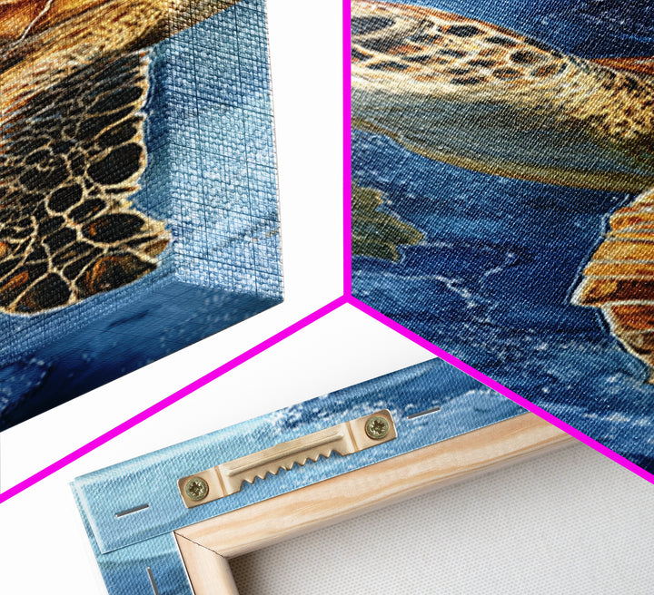 Sea Turtle Drifting Through Luminous Blue Water Canvas Print, Animal Art, Downloadable Art, Living Room Decor, Creature, ANI-1x3-78