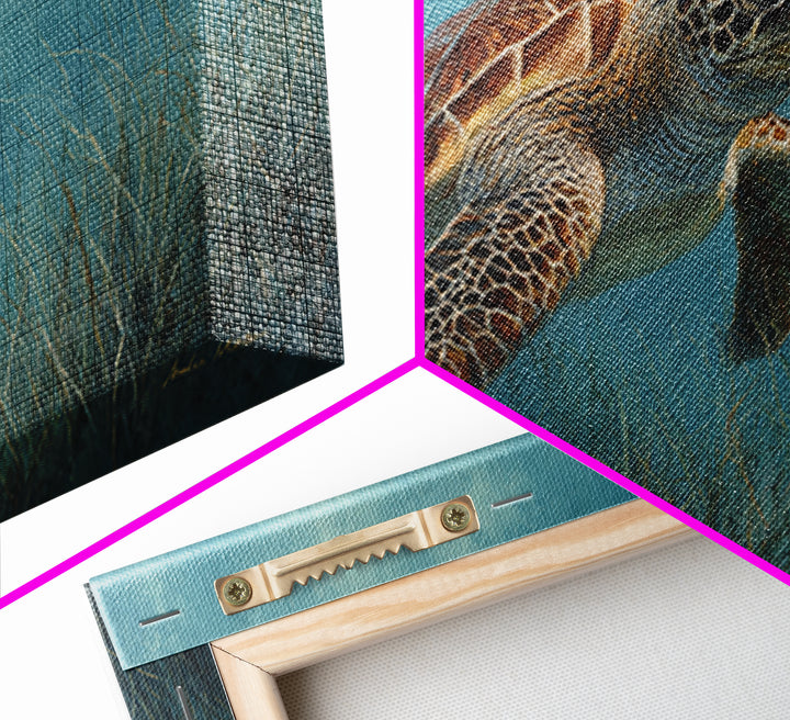 Sea Turtle Drifting Through Luminous Blue Water Canvas Print, Animal Art, Fine Art Print, Living Room Decor, Creature, ANI-2x1-14