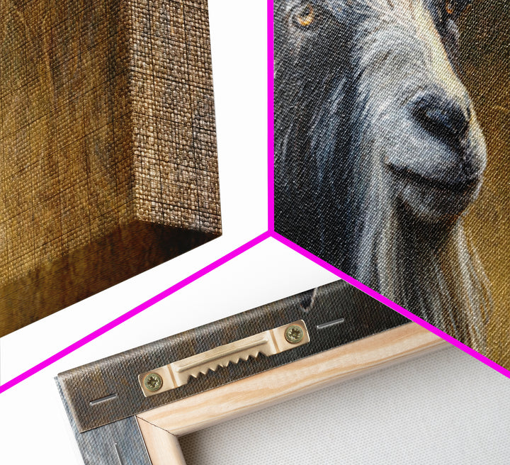 Goat Portrait with Rustic Folk Art Personality Canvas Print, Animal Art, Contemporary Art, Living Room Decor, Creature, ANI-2x1-17