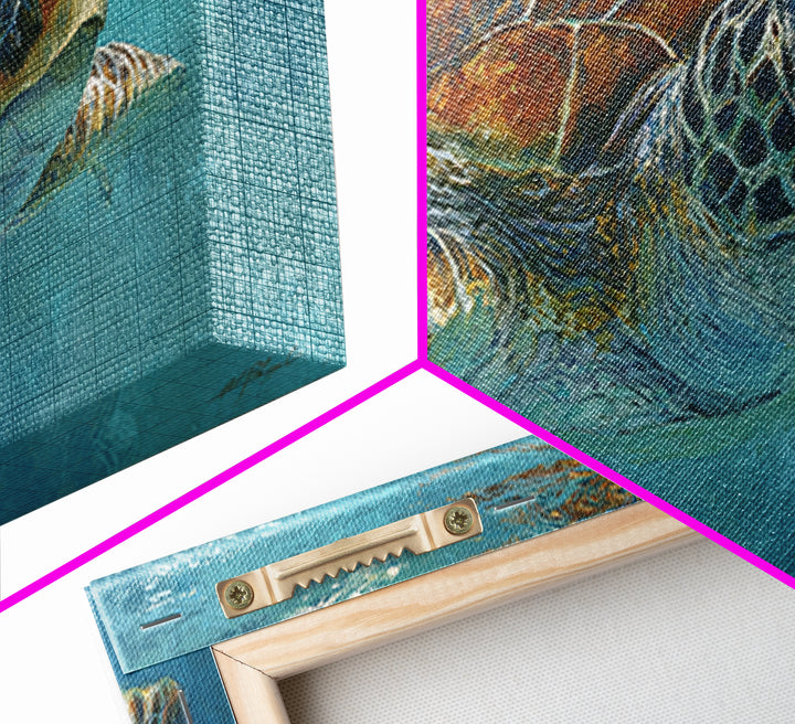 Sea Turtle Drifting Through Luminous Blue Water Canvas Print, Animal Art, Fine Art Print, Living Room Decor, Creature, ANI-2x1-38