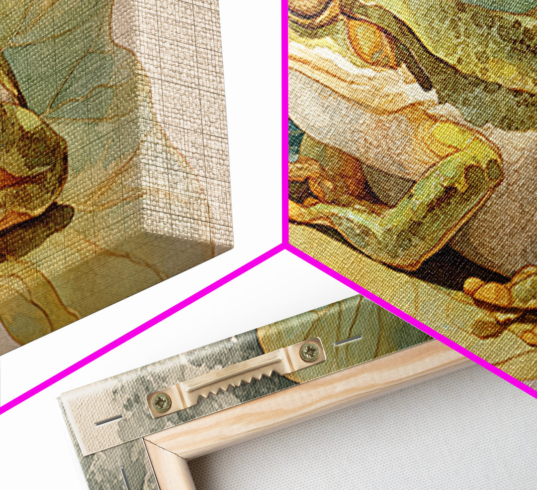 Frog on a Lotus Leaf Framed Canvas Print, Animal Art, Home Decor, Living Room Decor, Fine Art, Creature, Art Deco, Original Art, ANI-2x1-40