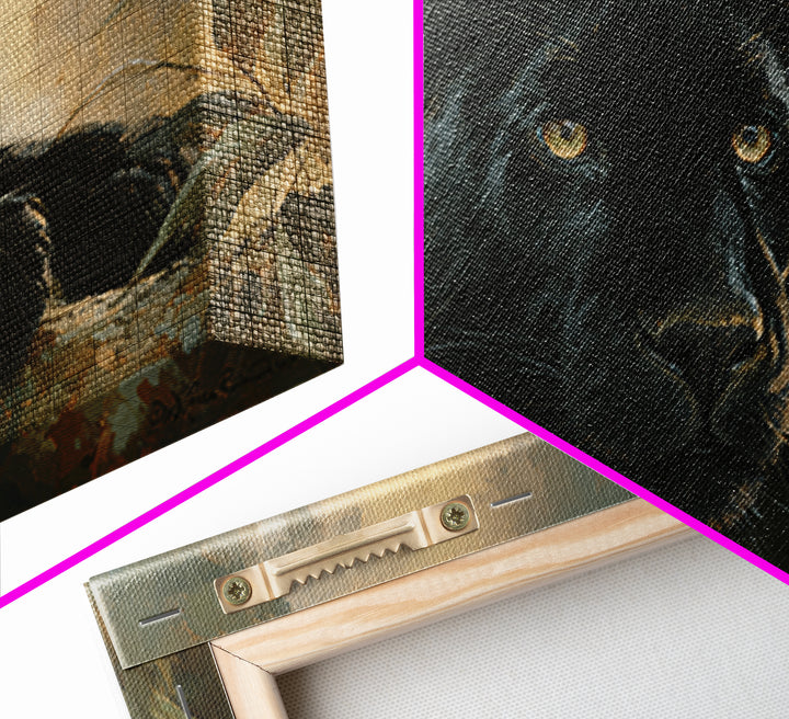 Dramatic Black Panther Emerging from Deep Jungle Canvas Print, Animal Art, Minimalist Decor, Living Room Decor, Creature, ANI-2x1-50